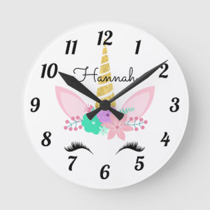 Personalised Floral Smiling Unicorn Round Clock