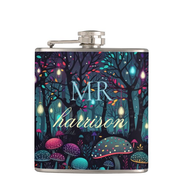 Personalised Floral Spray Fantasy Art Flask (Front)