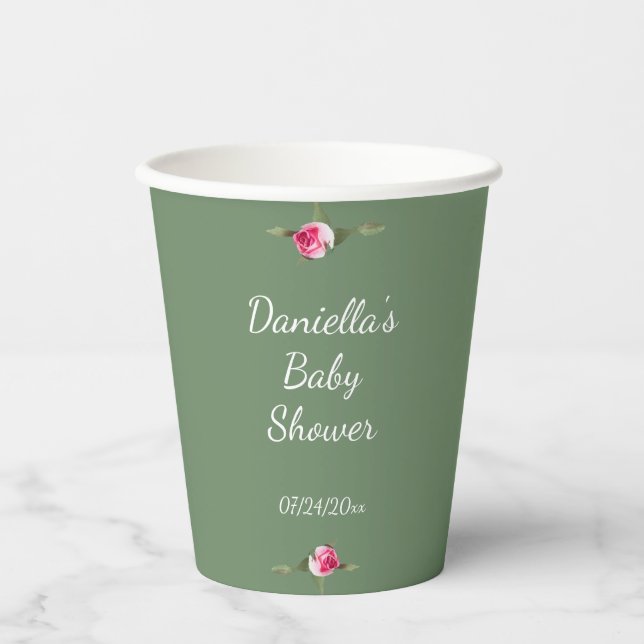 Personalised Floral Spray Green Paper Cups (Front)