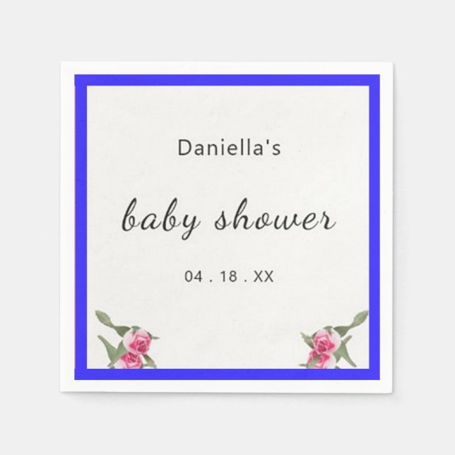 Personalised Floral Spray Purple Baby Shower Napkin (Front)
