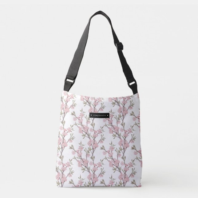 Personalised Floral Sprigs Pattern Pink Crossbody Bag (Front)