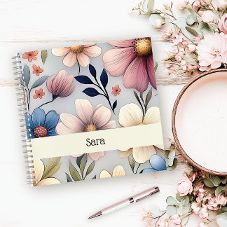 Personalised Floral Square College Ruled Notebook