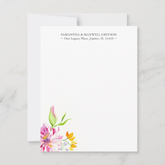 Personalised Floral Stationery Card (Front)