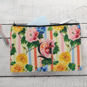 Personalised Floral Stripe Monogram Accessory Pouch