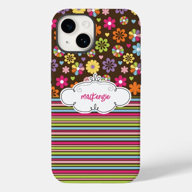 Personalised Floral & Stripes Phone Case (Back)