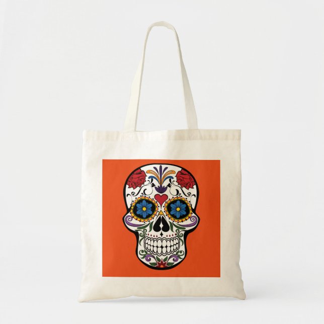 Personalised Floral Sugar Skull Halloween Tote Bag (Front)