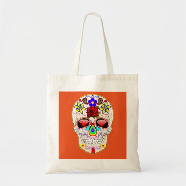 Personalised Floral Sugar Skull Halloween Tote Bag (Front)