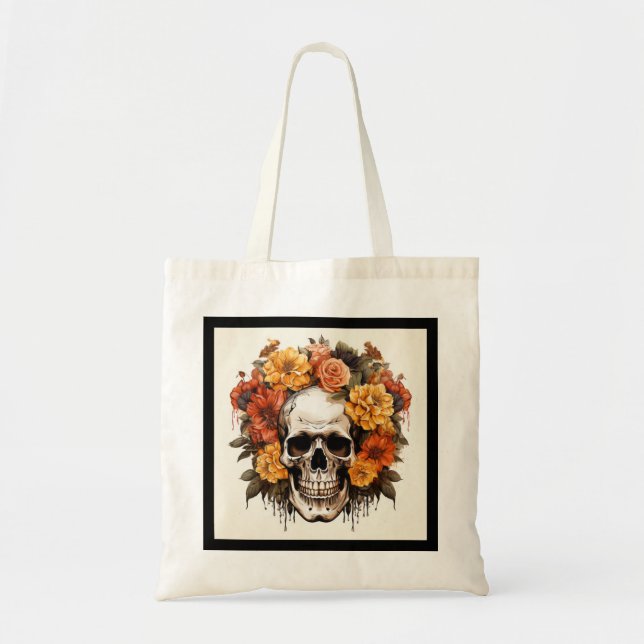 Personalised Floral Sugar Skull Tote Bag (Front)