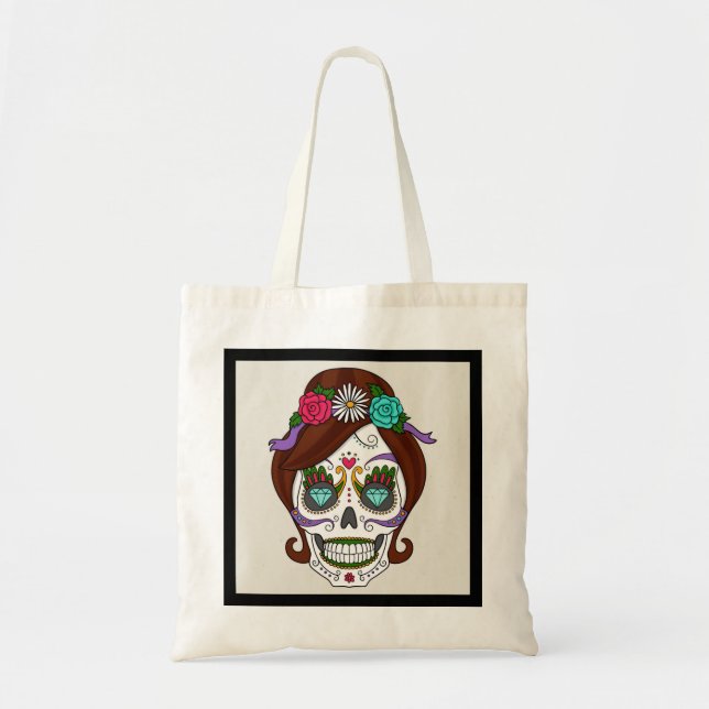 Personalised Floral Sugar Skull Tote Bag (Front)