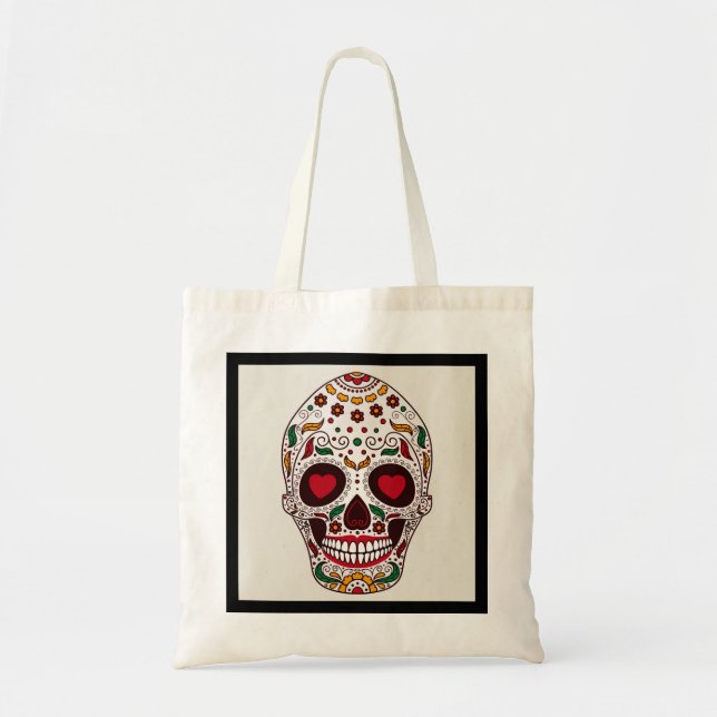 Personalised Floral Sugar Skull Tote Bag (Front)