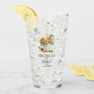 Personalised Floral Sunflower Newlyweds Wedding Glass