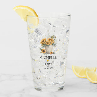Personalised Floral Sunflower Newlyweds Wedding Glass