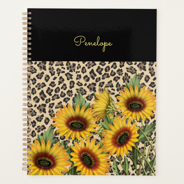 Personalised Floral Sunflowers Leopard Planner (Front)