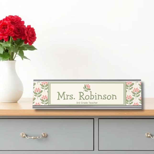 Personalised Floral Teacher Desk Nameplate (Personalized Teacher Nameplate for Classroom)