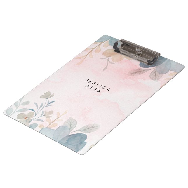Personalised Floral Themed Spiral Notebook Clipboard (Angled)