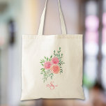 Personalised Floral Tote Bag<br><div class="desc">This pretty tote bag is decorated with a watercolor bouquet of roses and foliage in shades of pink,  coral,  and green. 
Easily customisable.
Original Watercolor © Michele Davies.</div>