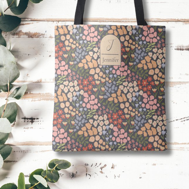 Personalised Floral Tote Bag – Initial & Name (Personalized Cottagecore Floral Tote Bag)