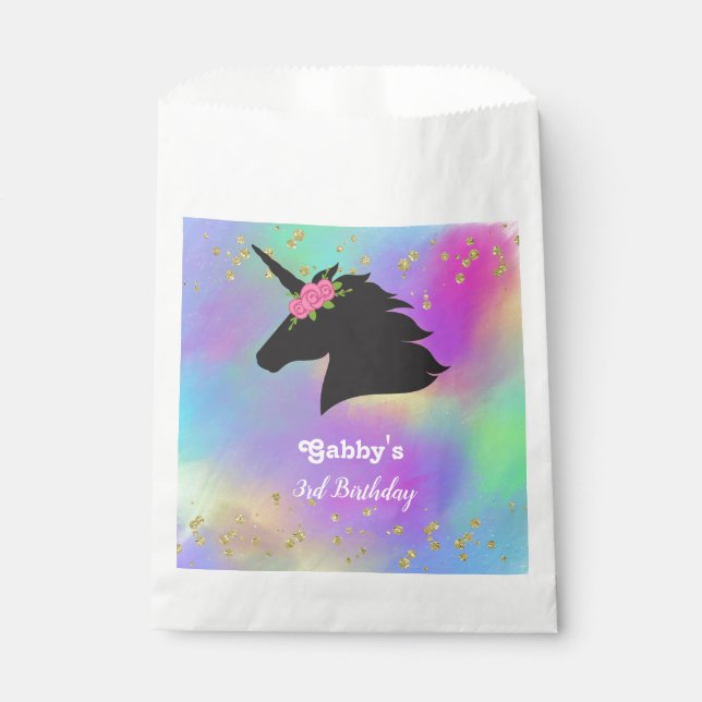 Personalised Floral Unicorn Birthday Favour Bags (Front)