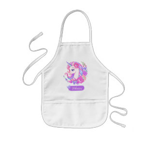 Personalised Floral Unicorn Colourful cute magical Kids Apron