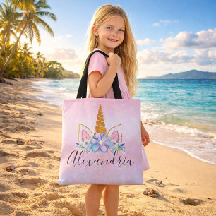 Personalised Floral Unicorn Tote Bag
