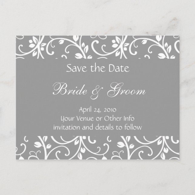 Personalised Floral Vine Save the Date Announcement Postcard (Front)