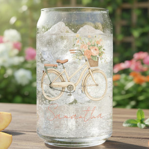 Personalised Floral Vintage Bike Can Glass