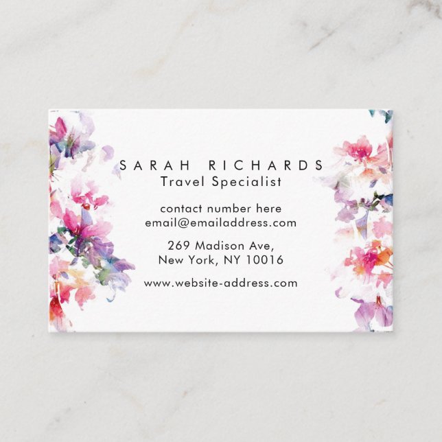 Personalised Floral Water Colour Business Cards (Front)