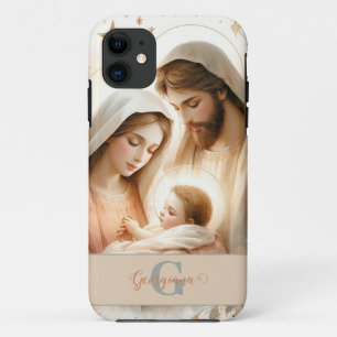 Personalised Floral Watercolor Baby Jesus Nativity iPhone 11 Case