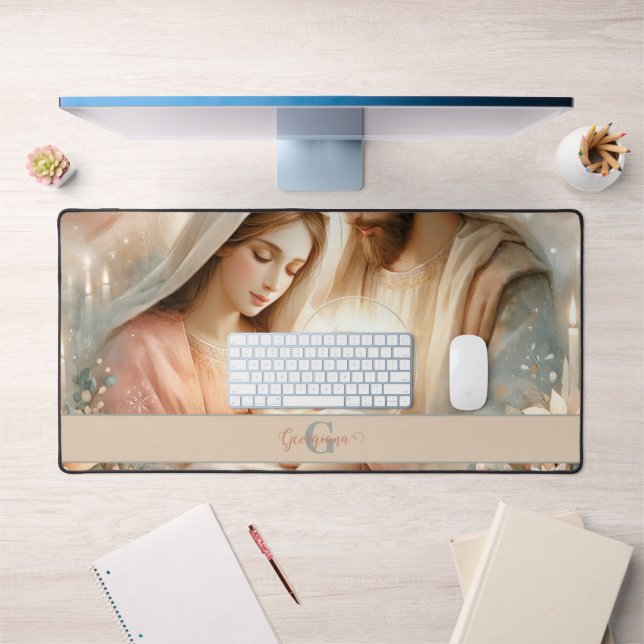 Personalised Floral Watercolor Baby Jesus Nativity Desk Mat (Office 1)