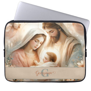 Personalised Floral Watercolor Baby Jesus Nativity Laptop Sleeve