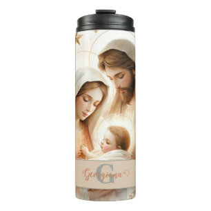Personalised Floral Watercolor Baby Jesus Nativity Thermal Tumbler
