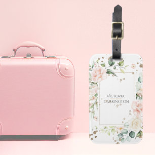 Personalised Floral Watercolor Gold Luggage Tag