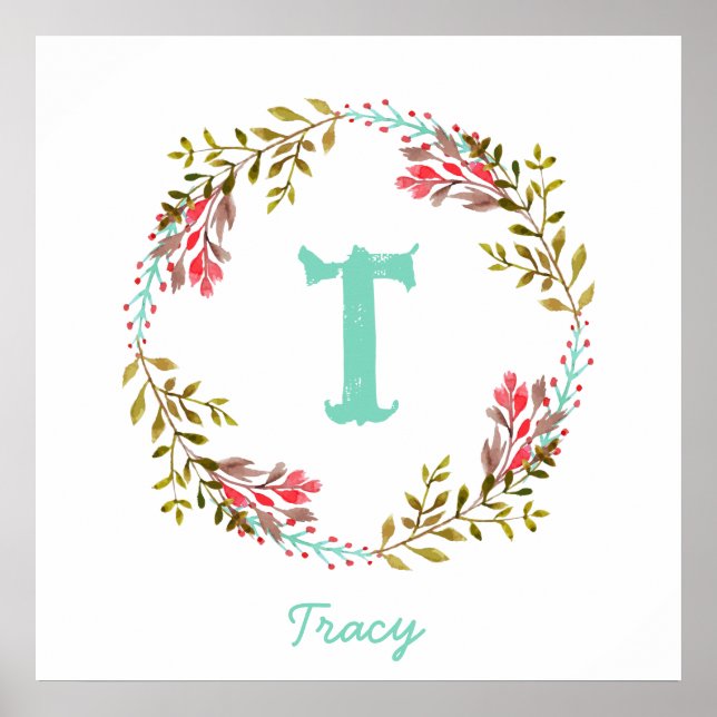 Personalised Floral Watercolor Initial Poster (Front)