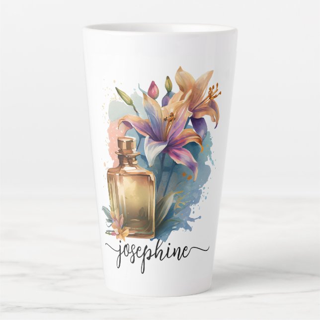 Personalised Floral Watercolor Lilies  Latte Mug (Front)