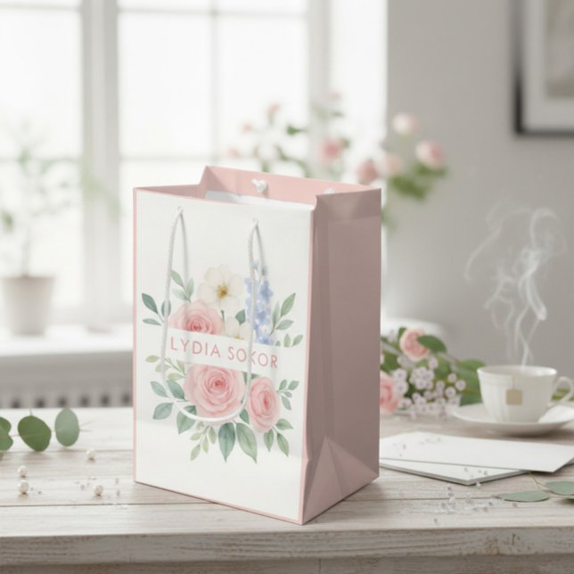Personalised Floral Watercolor  Medium Gift Bag (Creator Uploaded)