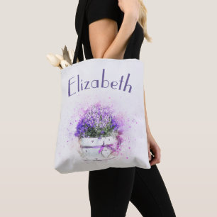 Personalised Floral Watercolor Purple Lilac Tote Bag