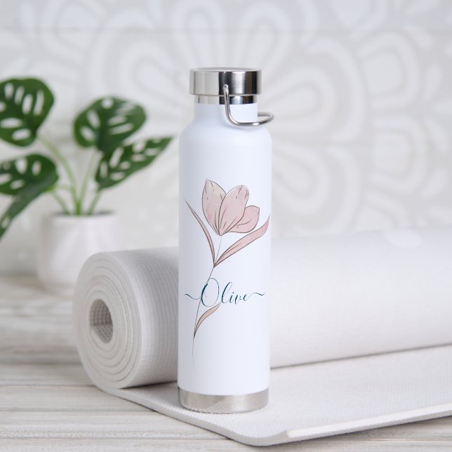Personalised Floral Watercolor Sketch Water Bottle (Yoga (Rotated))