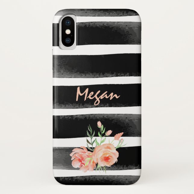 Personalised Floral Watercolor Stripes Case-Mate iPhone Case (Back)