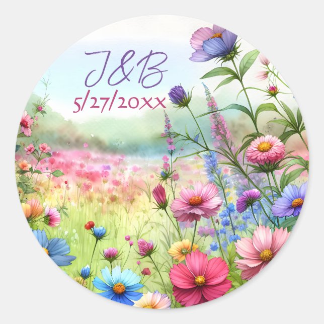 Personalised Floral Wedding  Classic Round Sticker (Front)