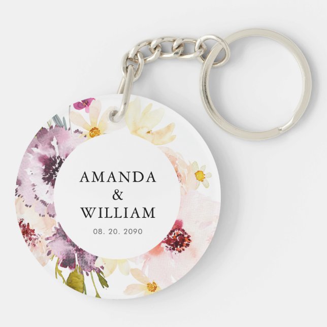 Personalised Floral Wedding Gift Keychain Favour (Back)