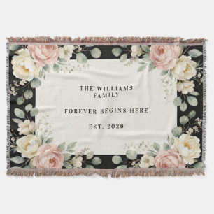 Personalised Floral Wedding Keepsake Family Name Throw Blanket