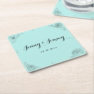 Personalised Floral Wedding monogram Square Paper Coaster