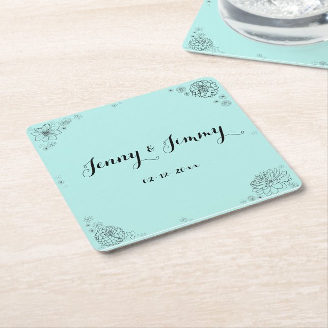 Personalised Floral Wedding monogram Square Paper Coaster (Angled)