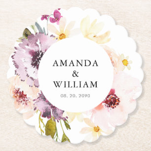 Personalised Floral Wedding Paper Coaster Favour