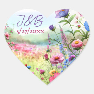 Personalised Floral Wedding Personalised Heart Sticker