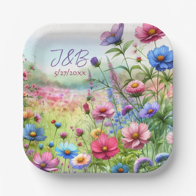 Personalised Floral Wedding Personalised Paper Plate (Front)