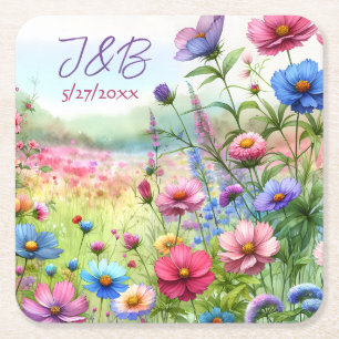 Personalised Floral Wedding Personalised Square Paper Coaster