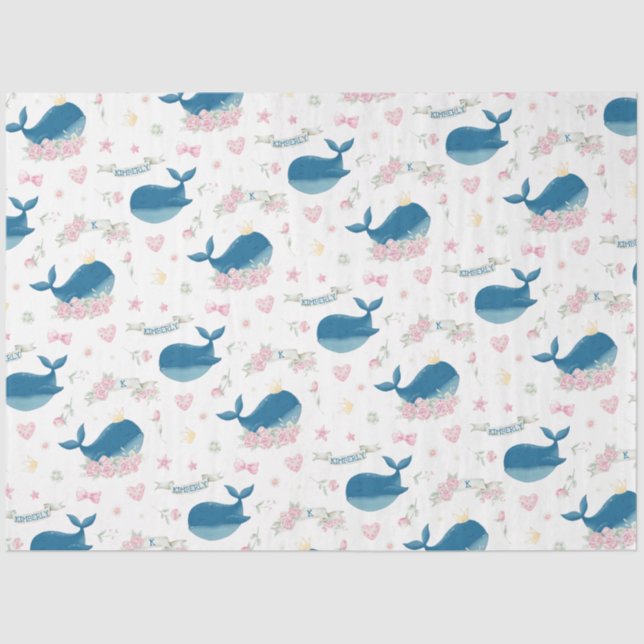 Personalised Floral Whale Tissue Paper (Front)