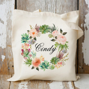 Personalised Floral Wreath Braidsmaid,Welcome Tote Bag