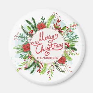 Personalised Floral Wreath Christmas Magnet